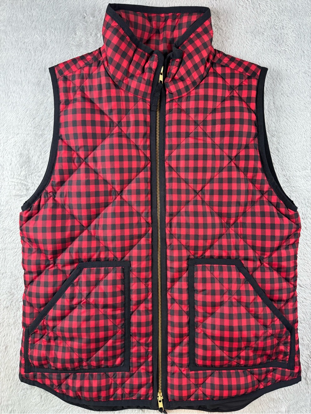 J.Crew Buffalo Plaid Down Puffer Vest Red Black Women’s Small